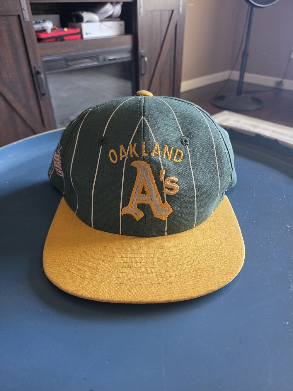 American Needle Oakland A's Green Pinstripe Cap with Yellow Visor